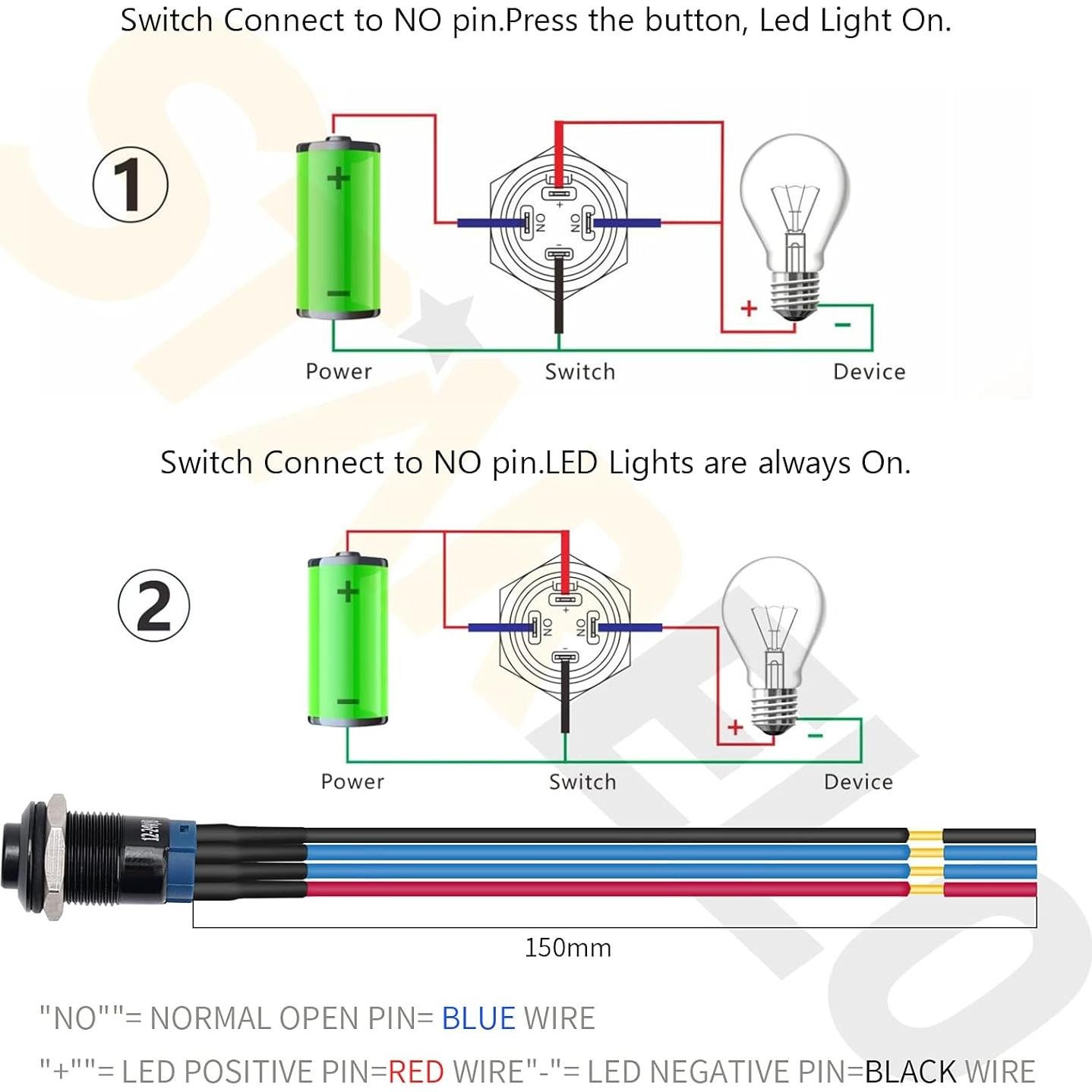 Interruptor de Botón Pulsador STARELO 12mm LED Azul IP65 - 5pcs