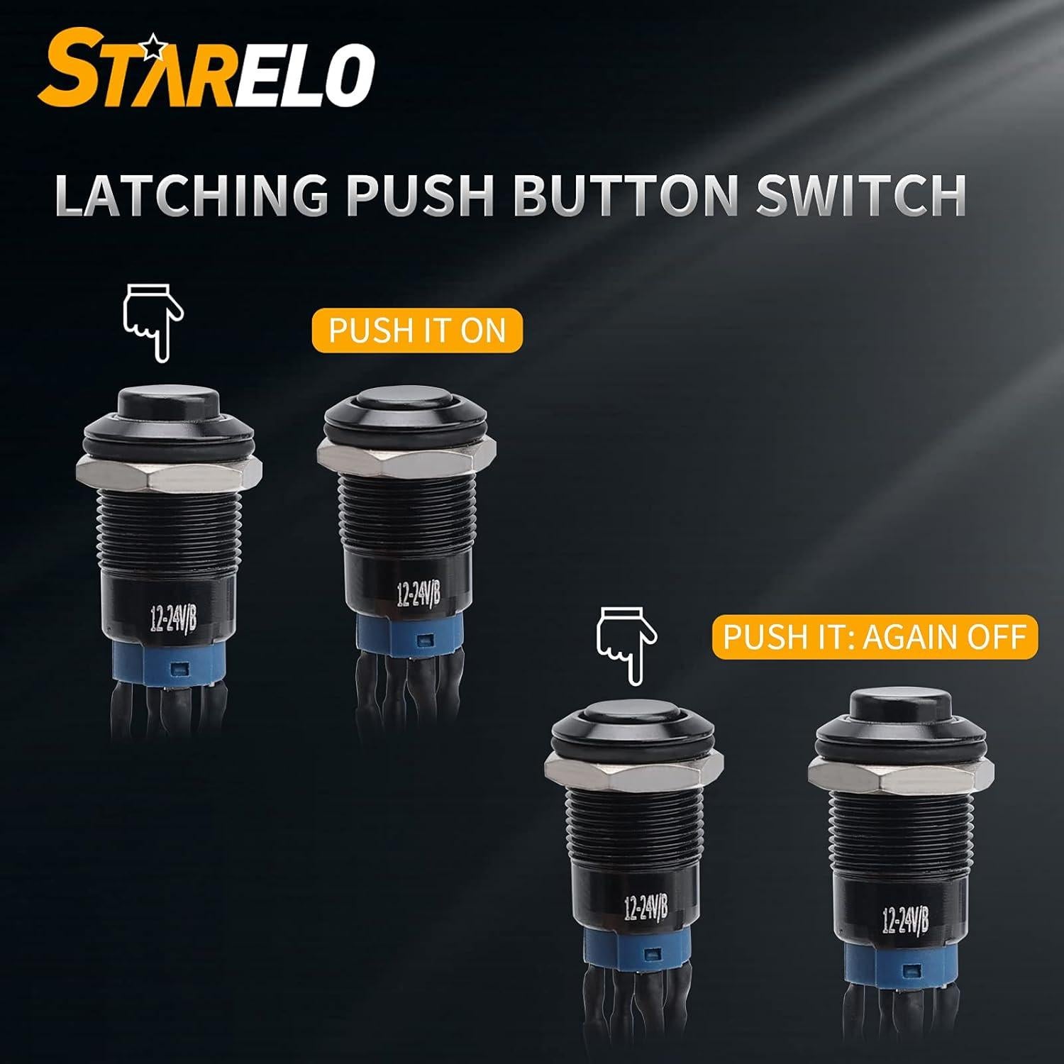 Interruptor de Botón Pulsador STARELO 12mm LED Azul IP65 - 5pcs