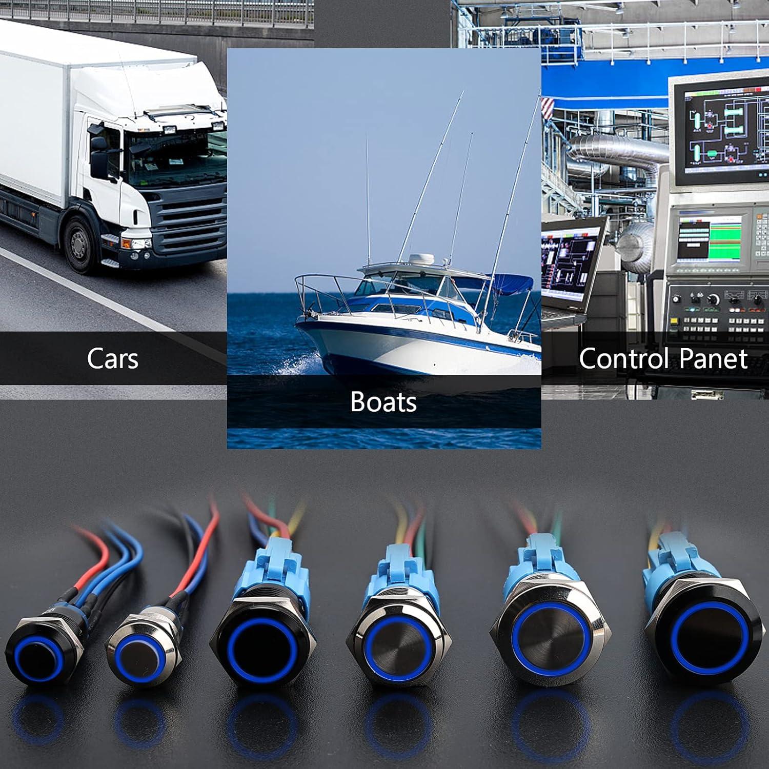 Interruptor de Botón Pulsador STARELO 12mm LED Azul IP65 - 5pcs