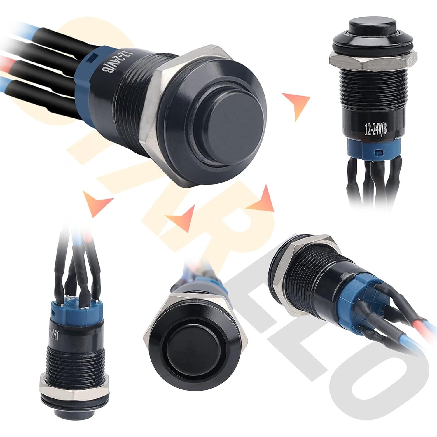 Interruptor de Botón Pulsador STARELO 12mm LED Azul IP65 - 5pcs