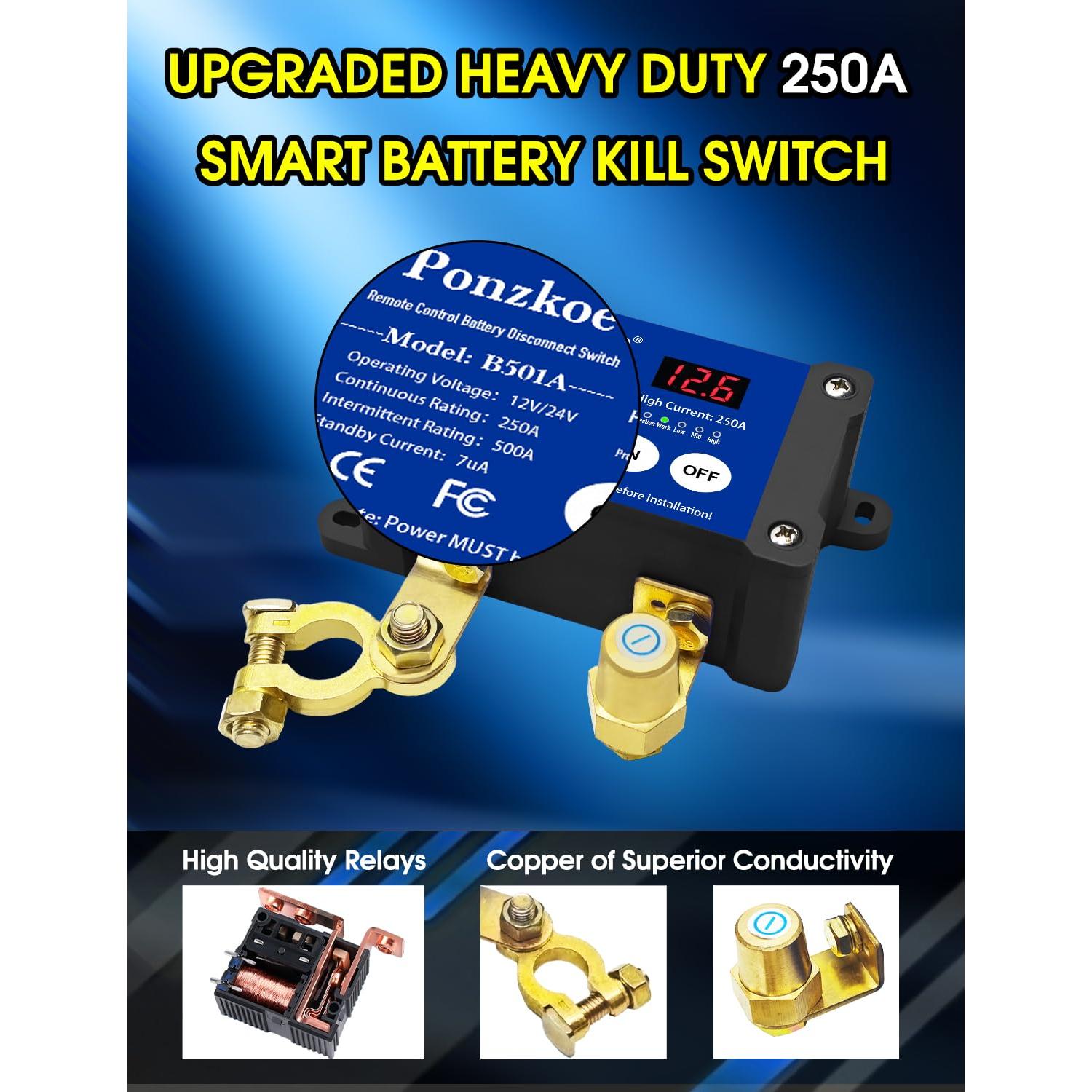 Interruptor de Desconexión de Batería Inteligente 250A 12V/24V Ponzkoe