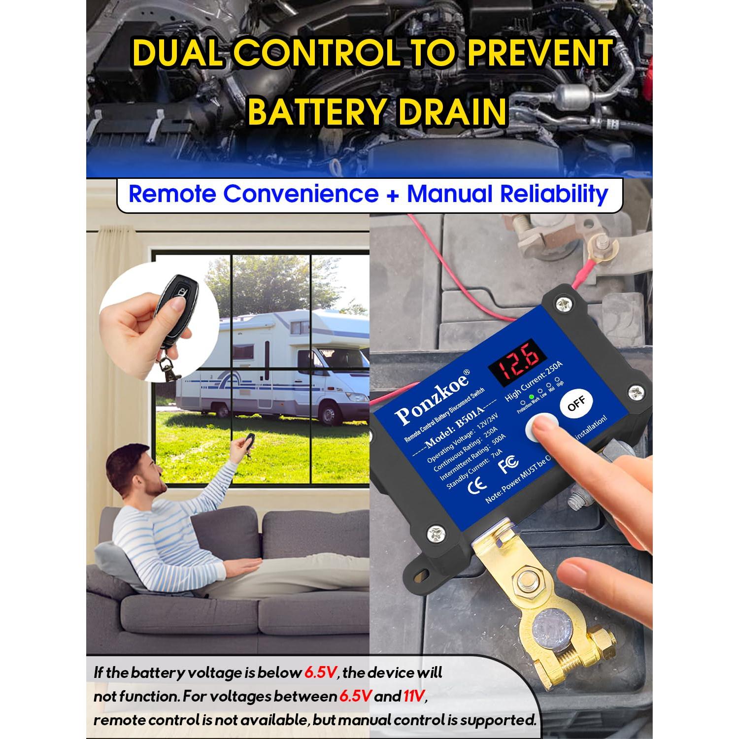 Interruptor de Desconexión de Batería Inteligente 250A 12V/24V Ponzkoe