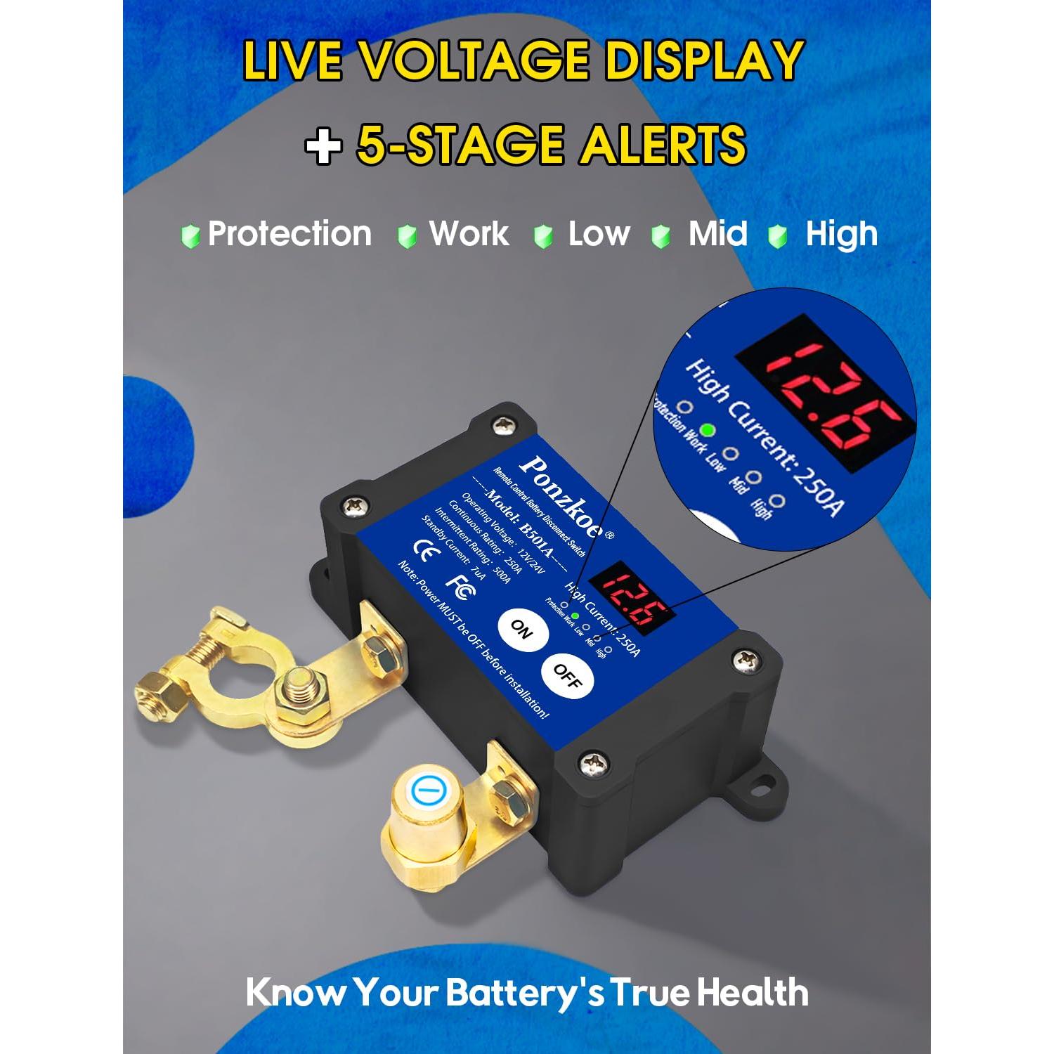 Interruptor de Desconexión de Batería Inteligente 250A 12V/24V Ponzkoe