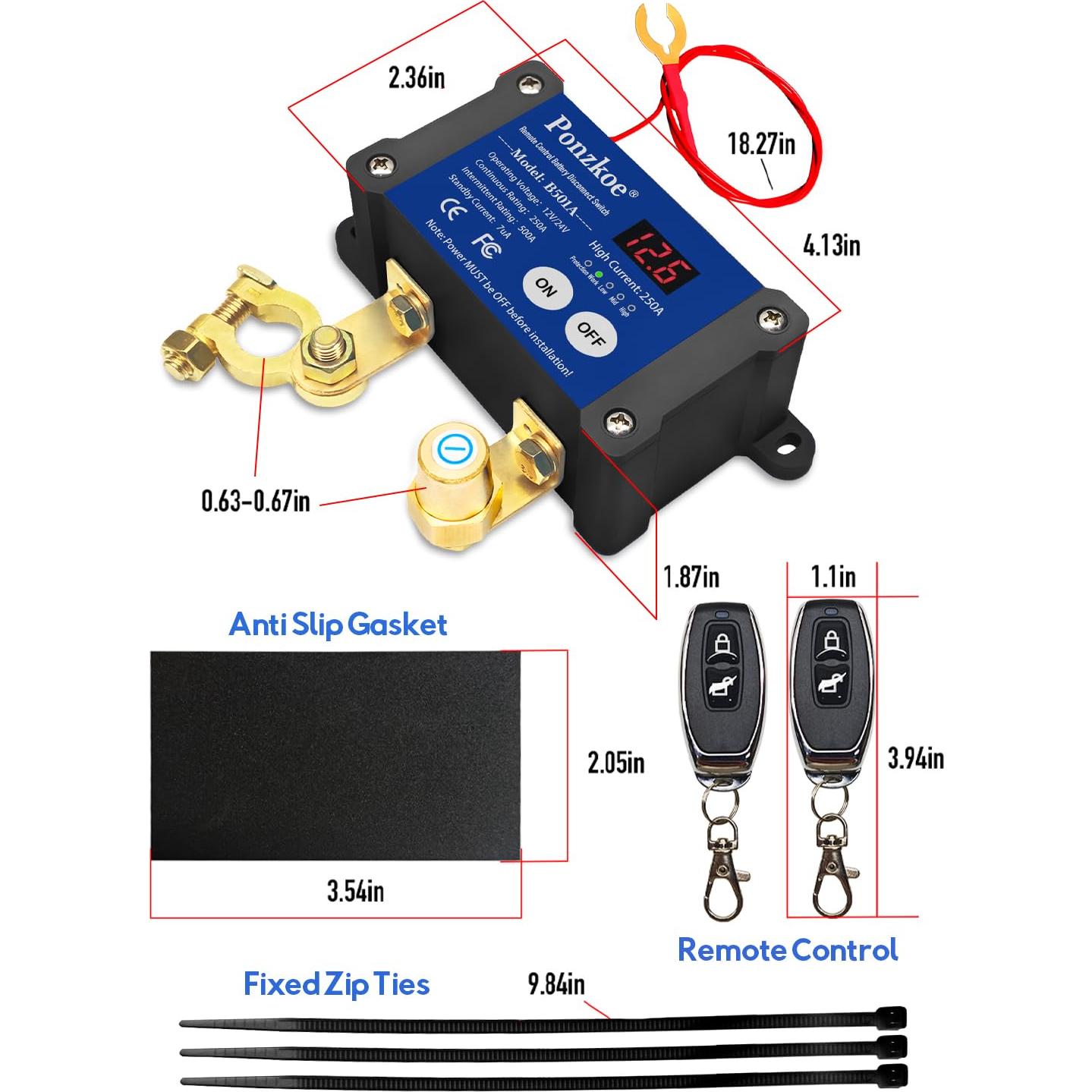 Interruptor de Desconexión de Batería Inteligente 250A 12V/24V Ponzkoe
