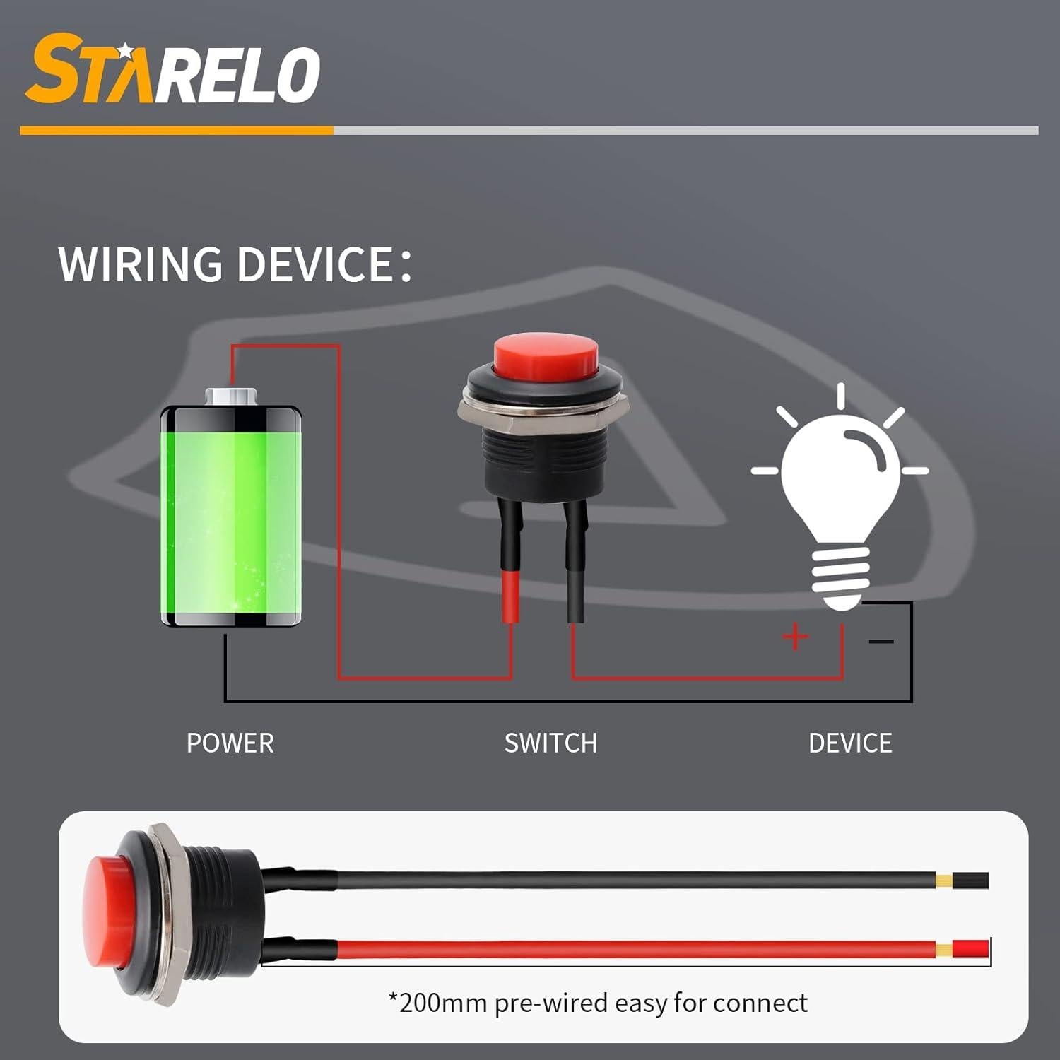Interruptor de Botón Redondo STARELO R13-507 16mm Rojo 5Pcs