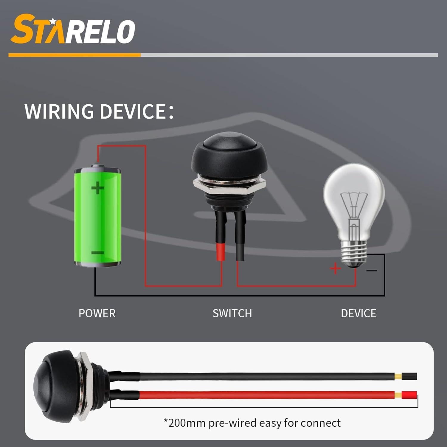 Interruptor de Botón Redondo STARELO 12mm 6PCS SPST 3A 125V
