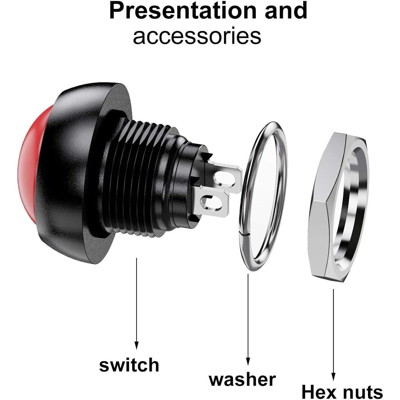 Interruptor de Botón Momentáneo DIYhz 12mm Normal Abierto 14pcs