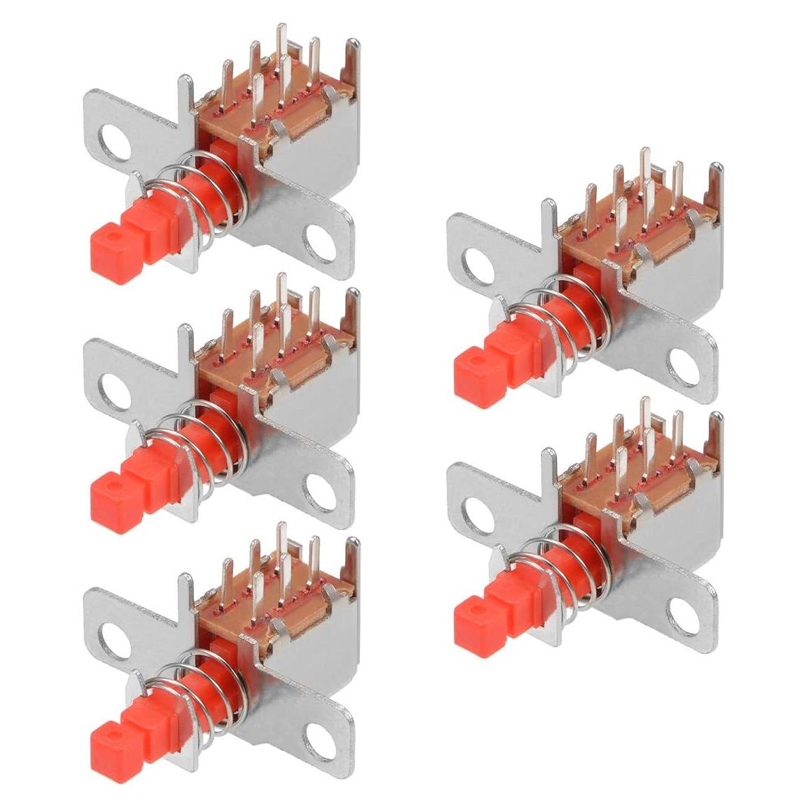 Interruptor DPDT 6 Pines uxcell Auto-bloqueante Rojo 5pcs