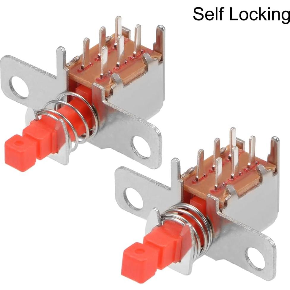 Interruptor DPDT 6 Pines uxcell Auto-bloqueante Rojo 5pcs