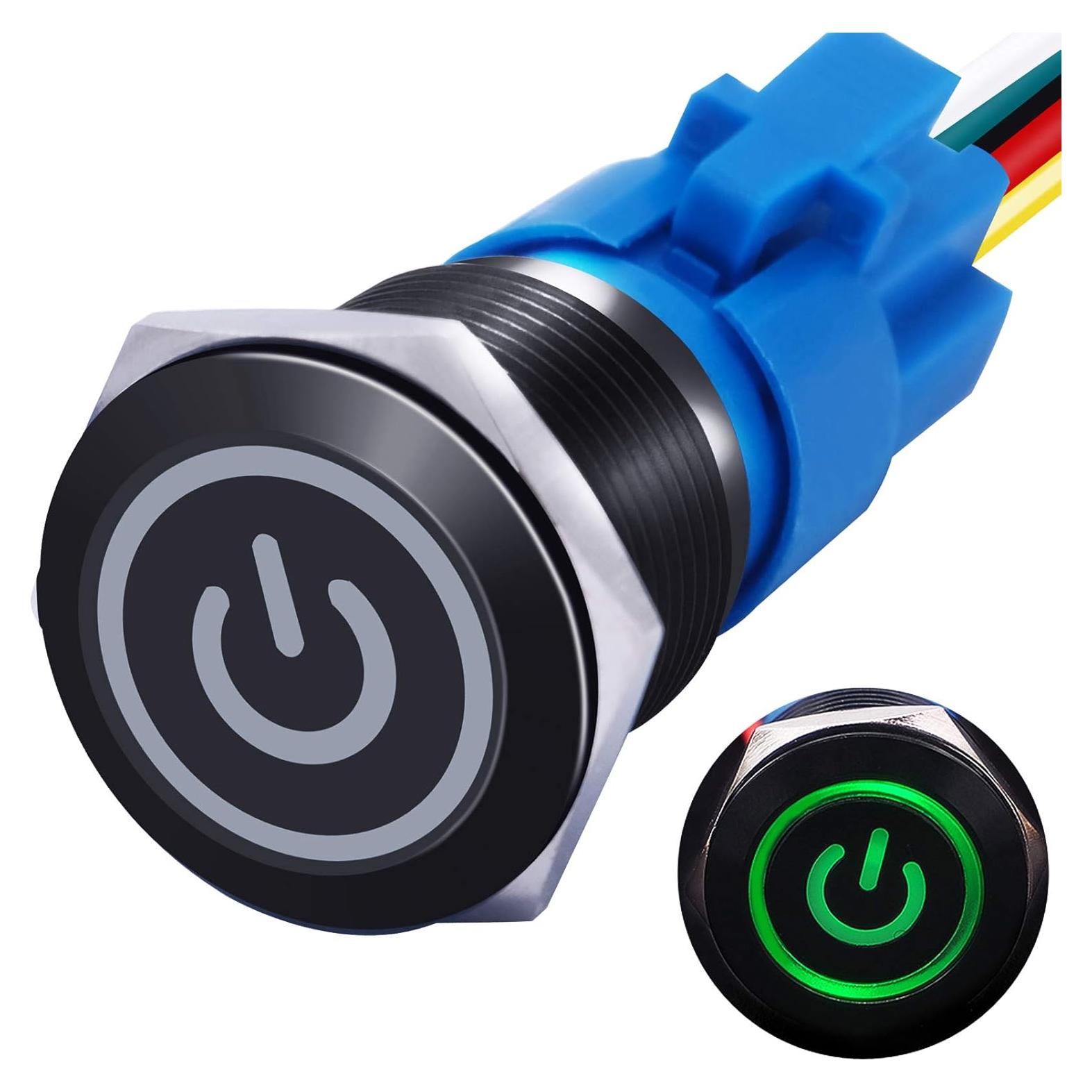 Interruptor a Prueba de Agua 12V mxuteuk 19mm ON/OFF Verde