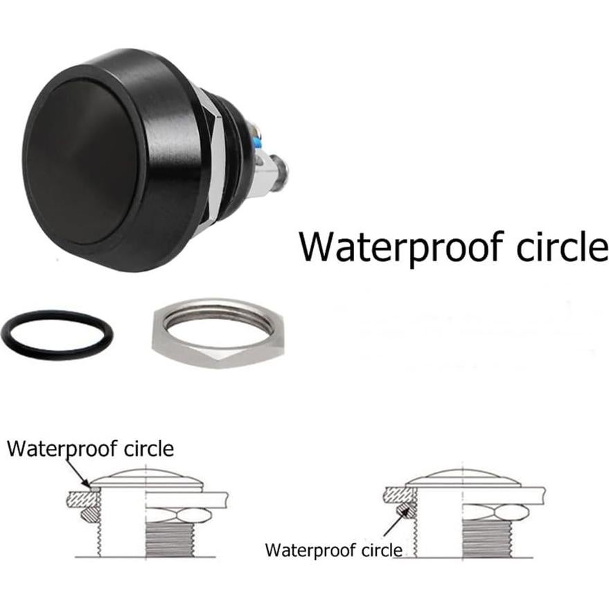 Interruptor de Botón Momentáneo Quentacy 12mm Impermeable 2Pcs