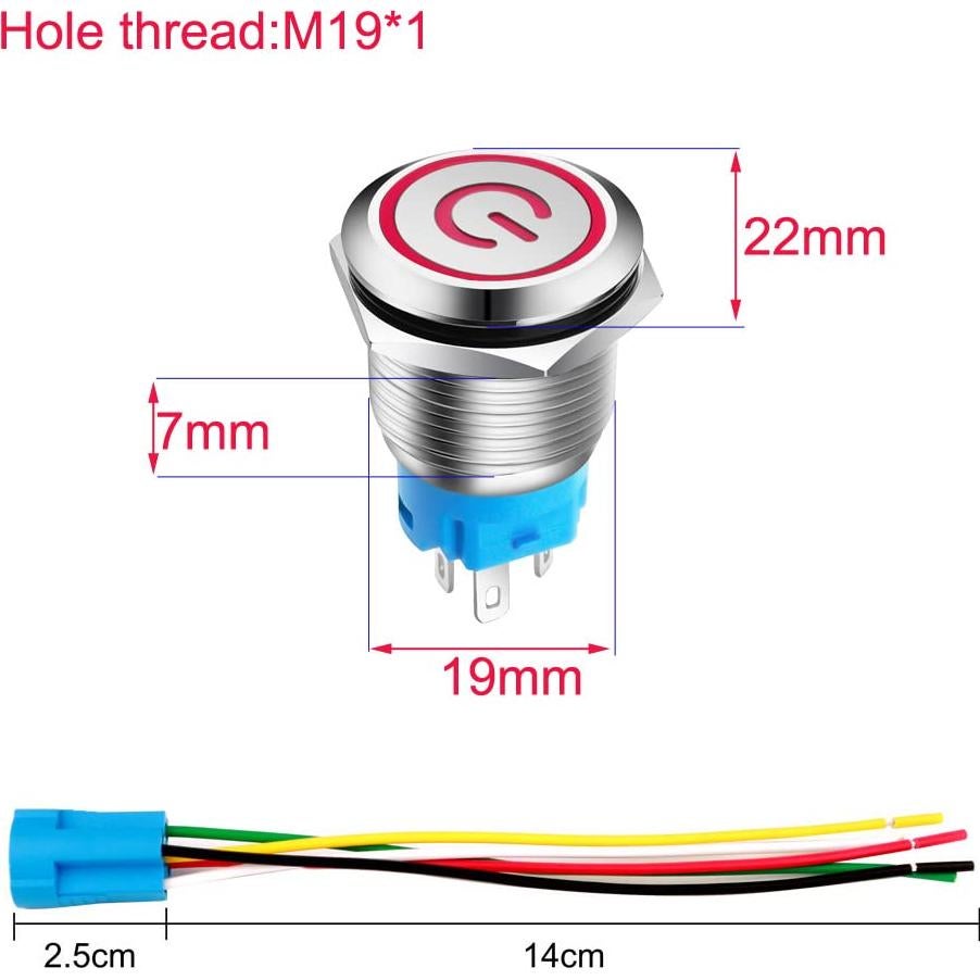Interruptor Pulsador Acero Inoxidable 19mm LED Rojo Verde 12V-24V
