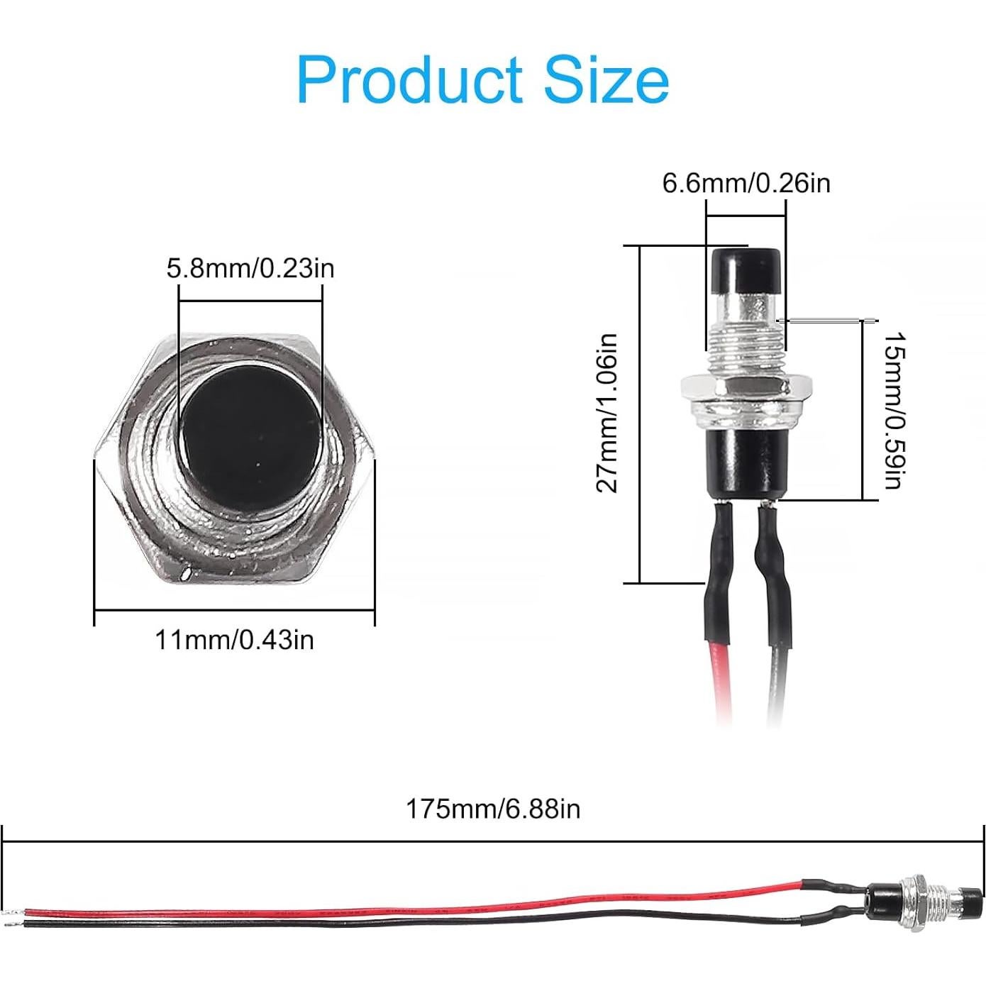 Interruptor de Botón Momentáneo 20pcs MELIFE 12V 7mm SPST