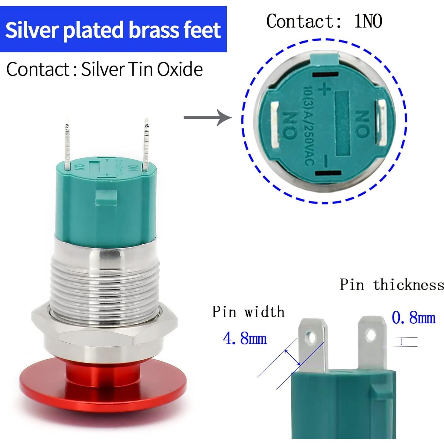 Interruptor pulsador 10A ZJWZJH 16mm Rojo a prueba de agua