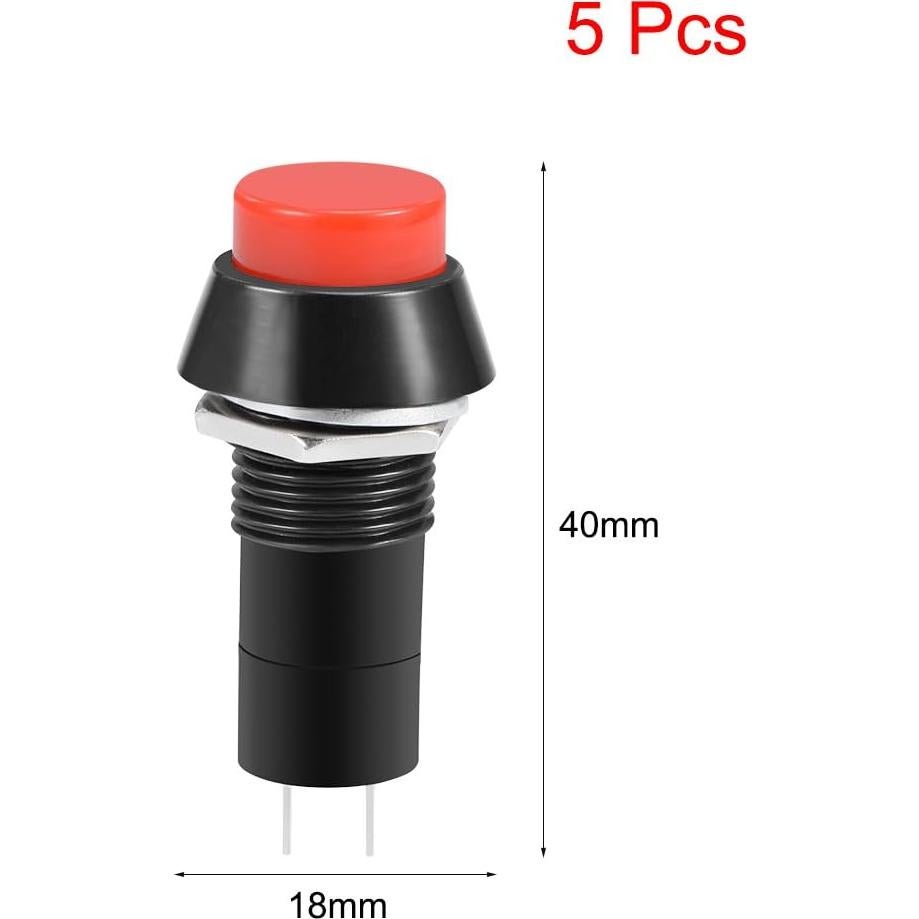 Interruptor de Botón de Presión Rojo uxcell 12mm Auto-Bloqueo SPST