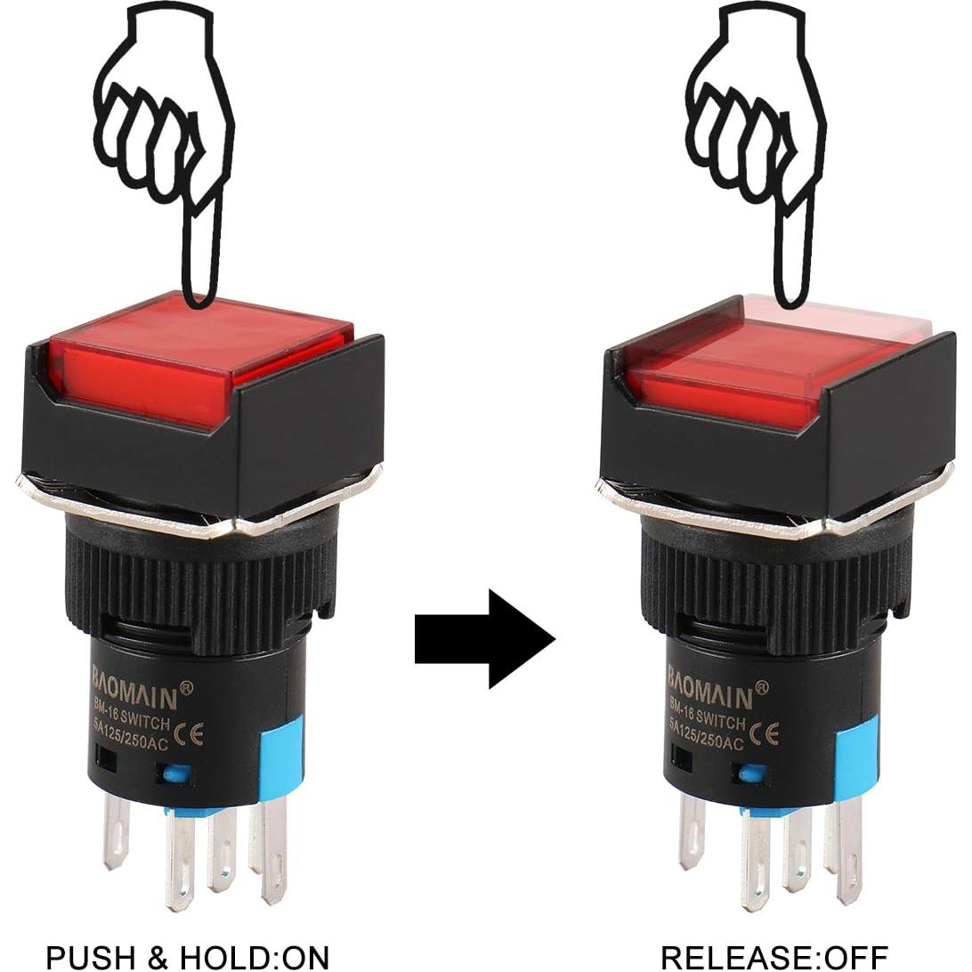Interruptor de Botón Pulsador Baomain 16mm 4-Pack LED
