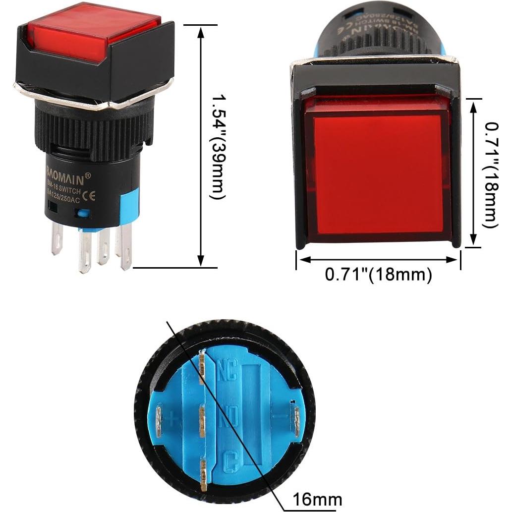 Interruptor de Botón Pulsador Baomain 16mm 4-Pack LED