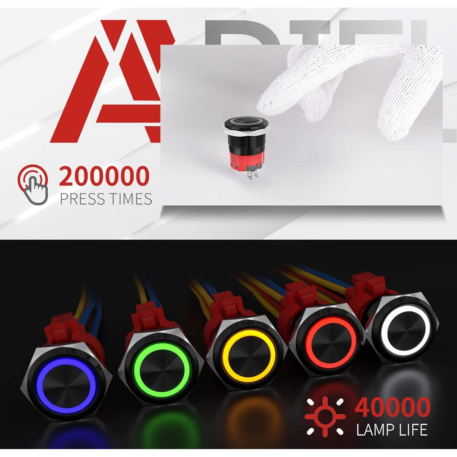 Interruptor de Botón de Presión APIELE 10A 12V LED Impermeable