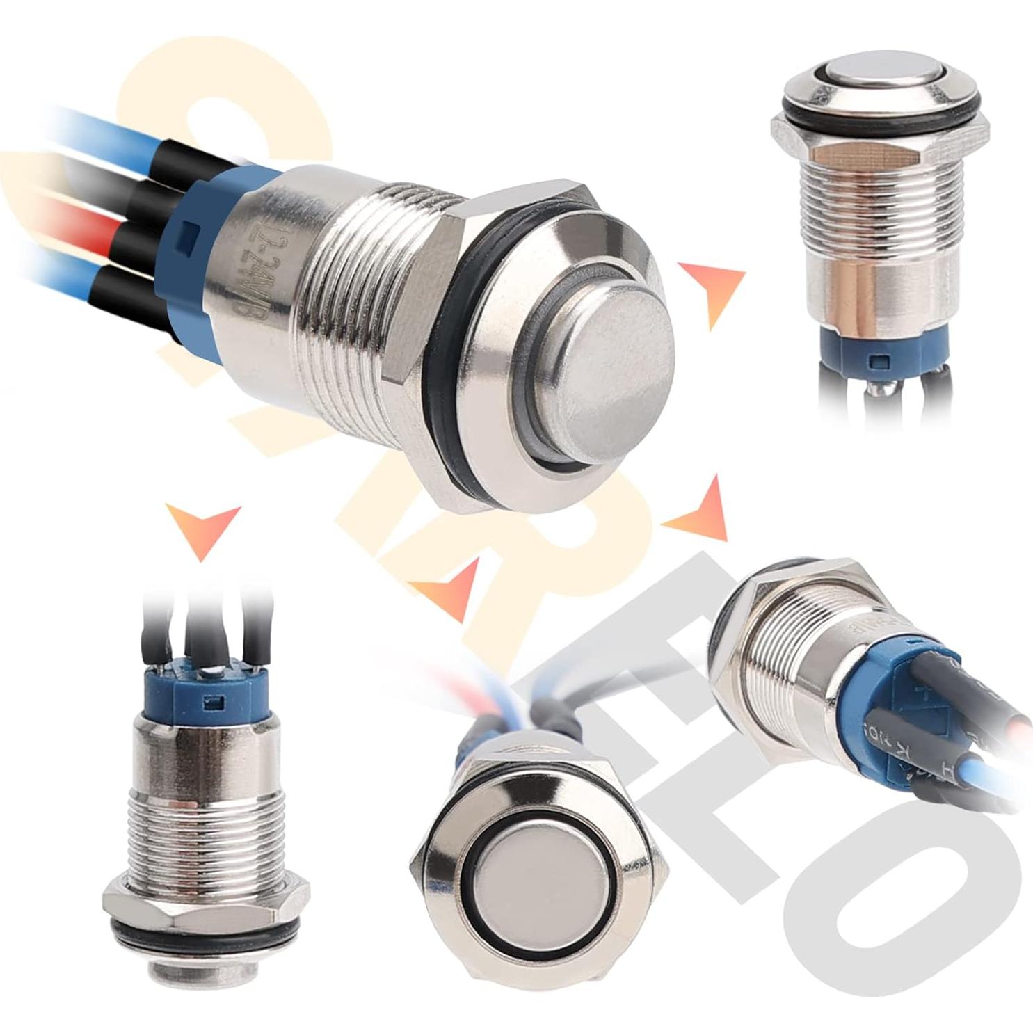 Interruptor Momentáneo LED 12mm STARELO 5pcs Carcasa Plateada