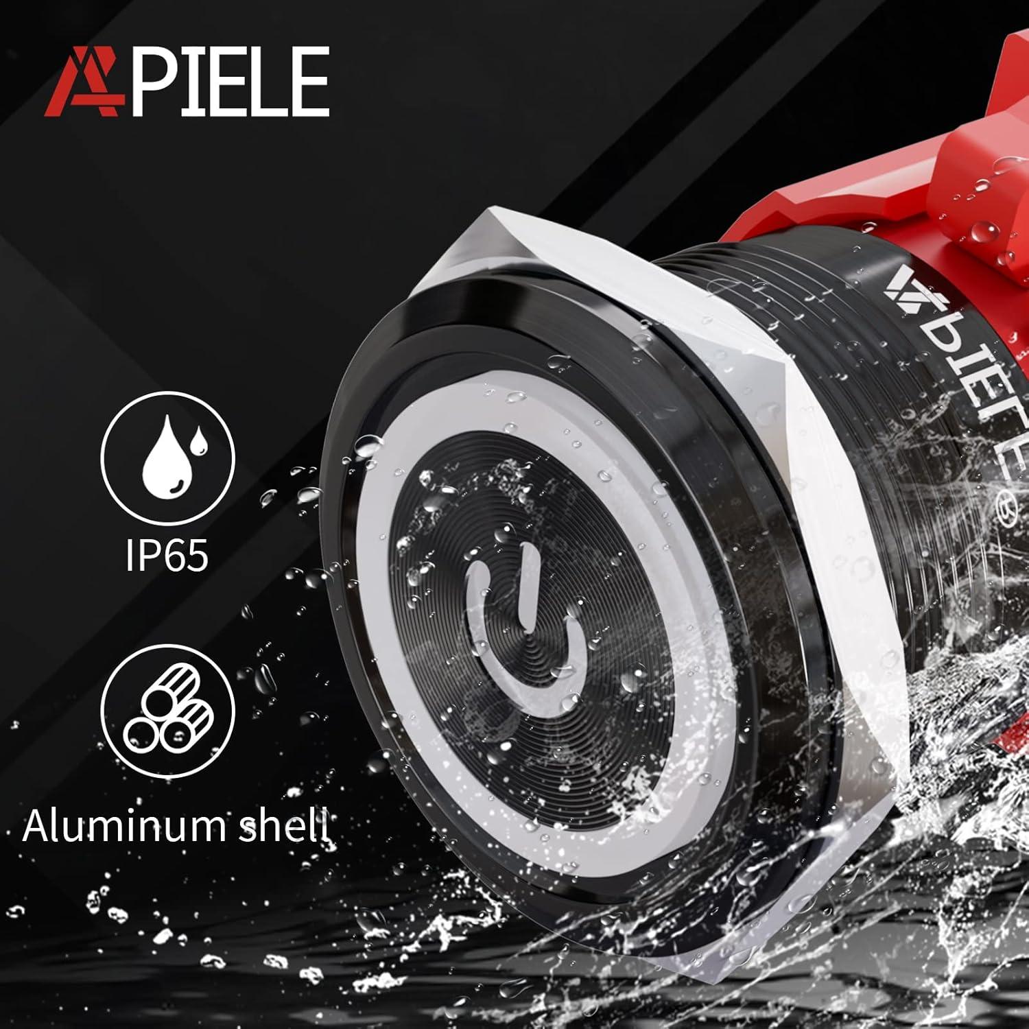 Interruptor Pulsador Metal 22mm APIELE 12V 10A IP65 Negro-Rojo