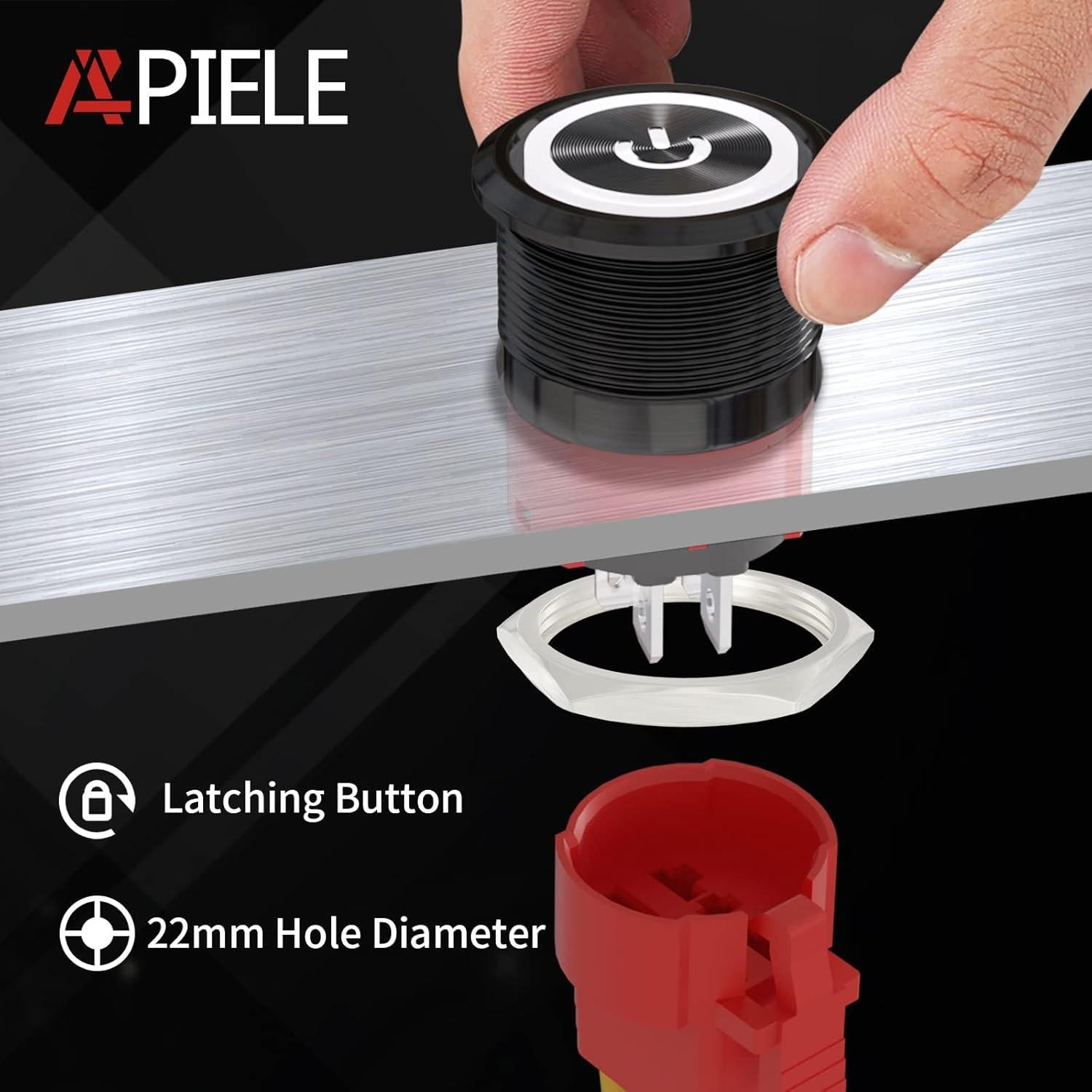 Interruptor Pulsador Metal 22mm APIELE 12V 10A IP65 Negro-Rojo