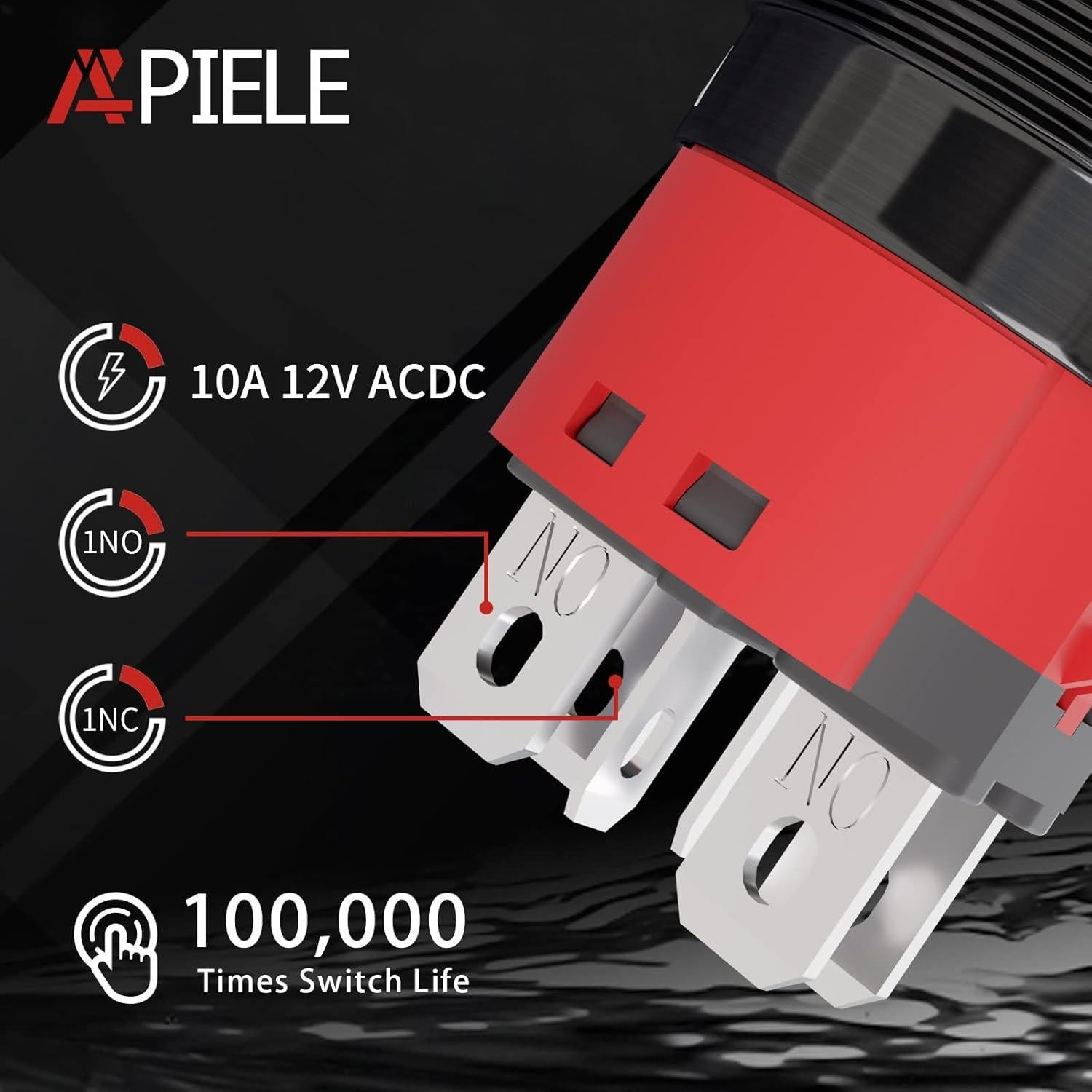 Interruptor Pulsador Metal 22mm APIELE 12V 10A IP65 Negro-Rojo