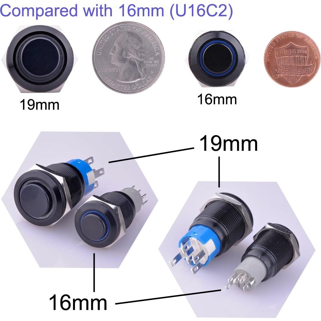 Interruptor Latching Ulincos U19C2 19mm Metal LED Azul