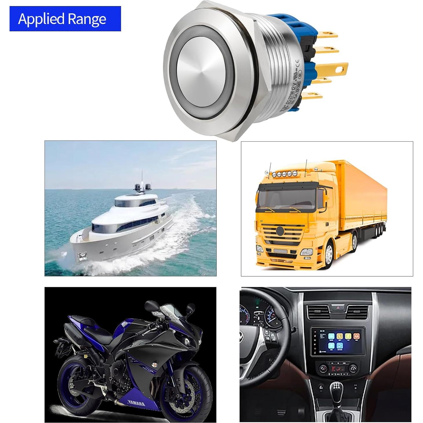 Interruptor Momentáneo 25mm Acero Inoxidable 304 LED 12V