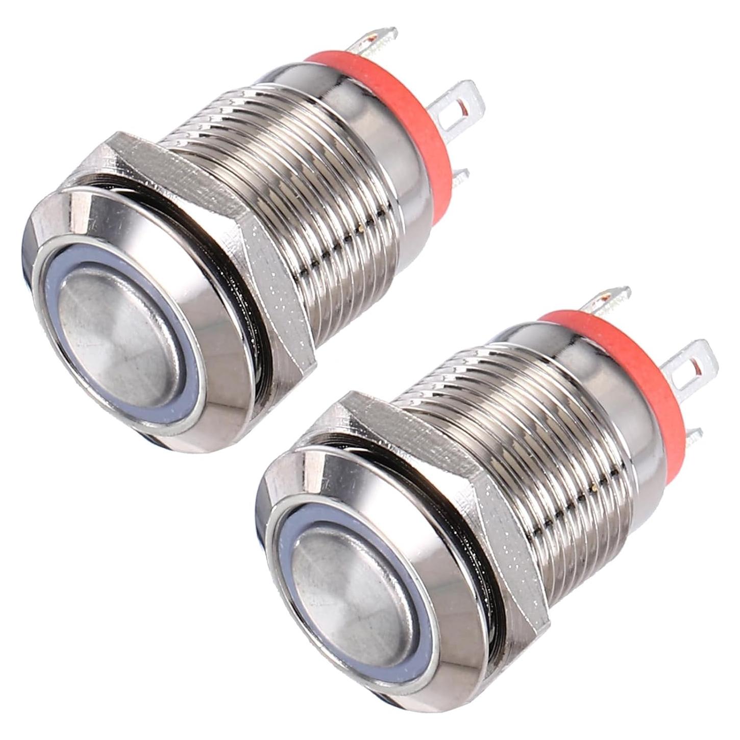 Interruptor de Botón Momentáneo uxcell 12mm 1NO LED Rojo 2pcs