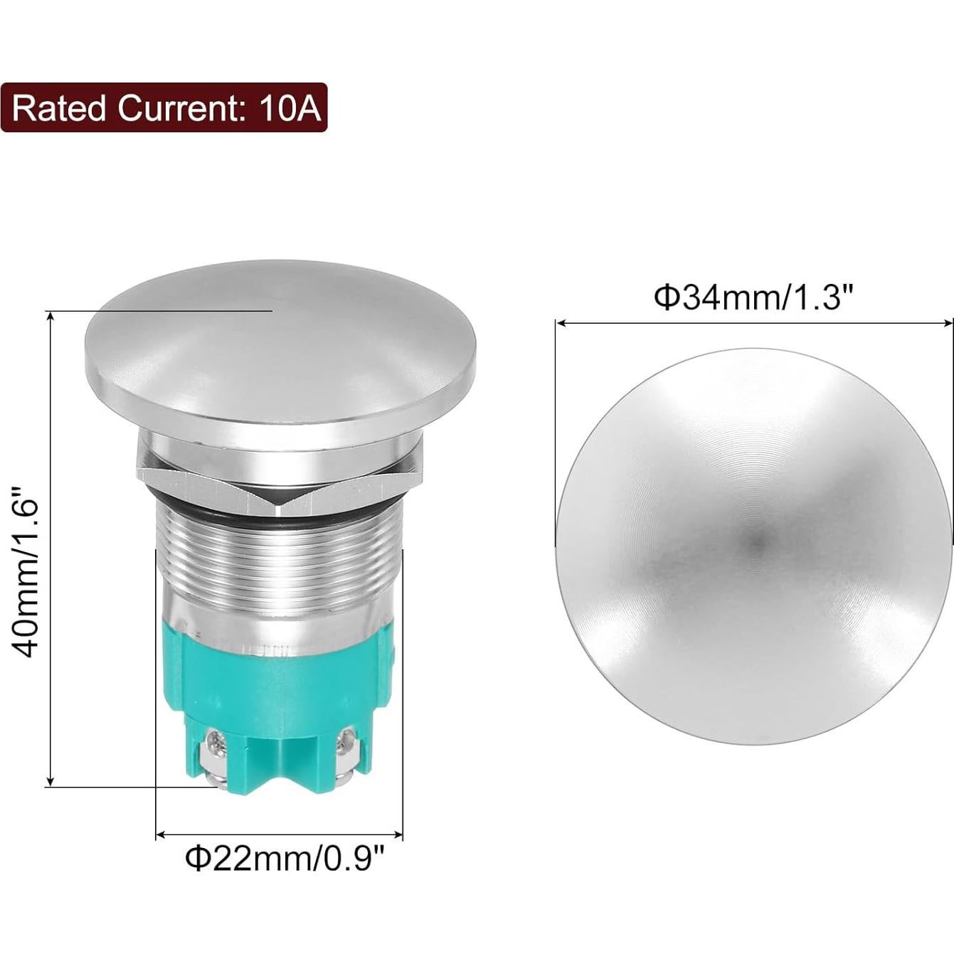 Interruptor de Botón de Cabeza de Hongo MECCANIXITY 10A 22mm Plata IP65