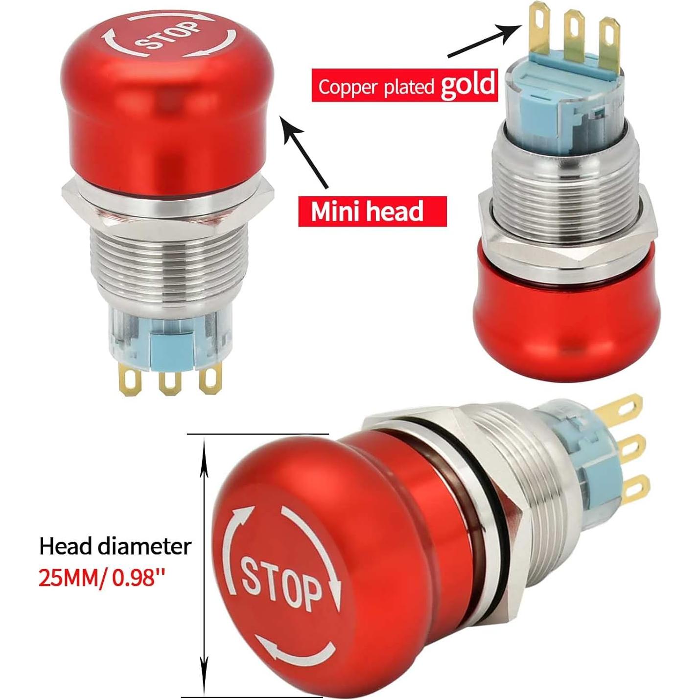 Interruptor de Parada de Emergencia 19mm ZJWZJH 5A SPDT
