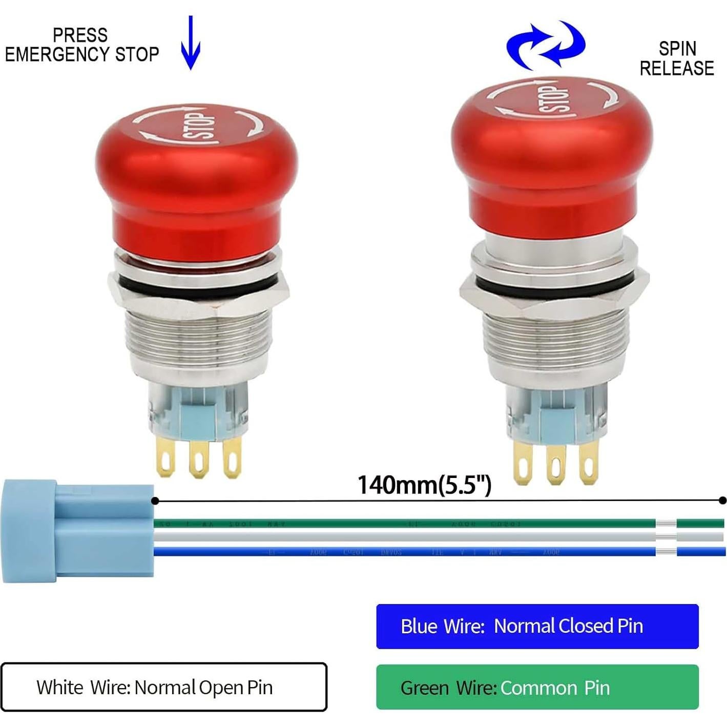 Interruptor de Parada de Emergencia 19mm ZJWZJH 5A SPDT