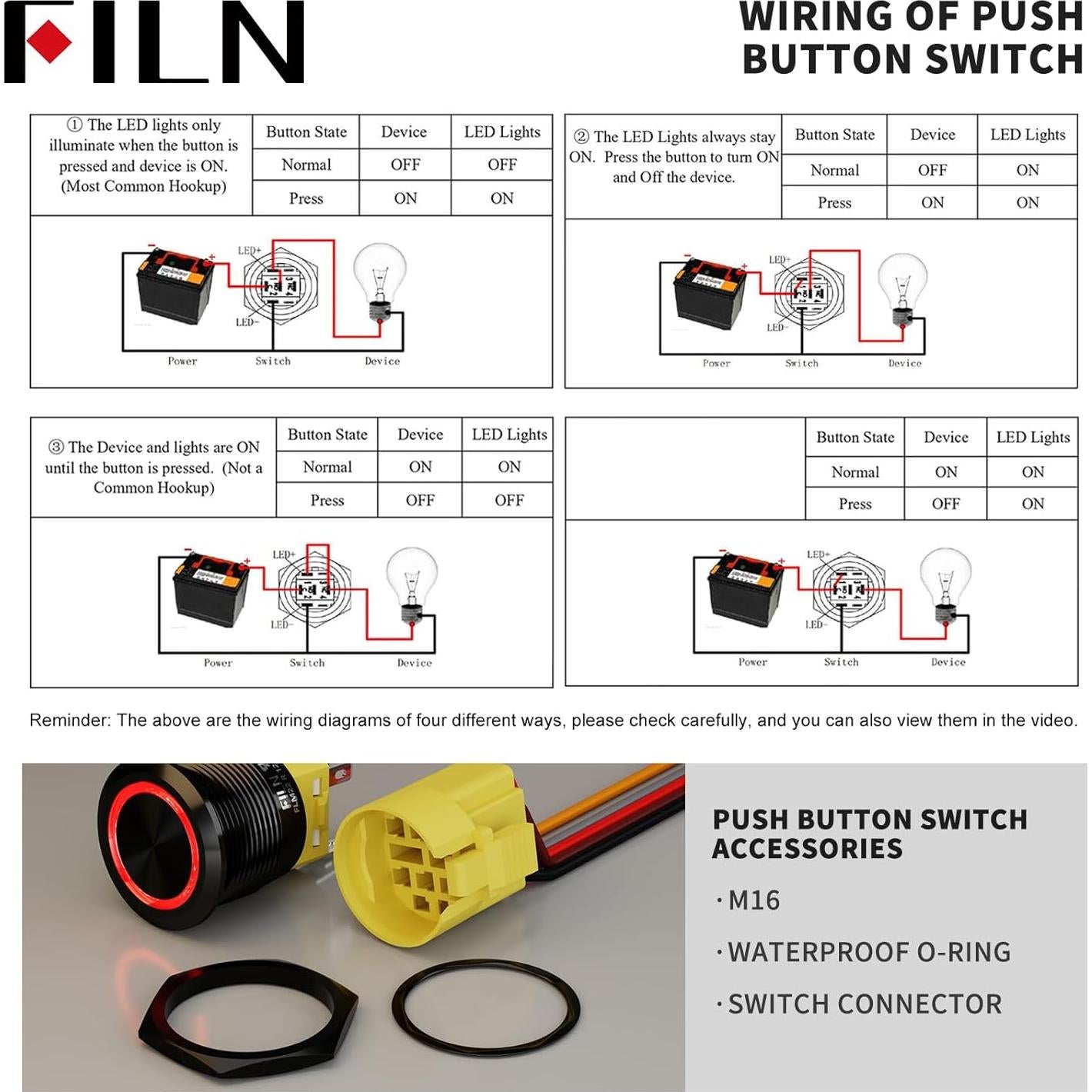 Interruptor de Botón LED 16mm FILN IP67 Azul para Coches