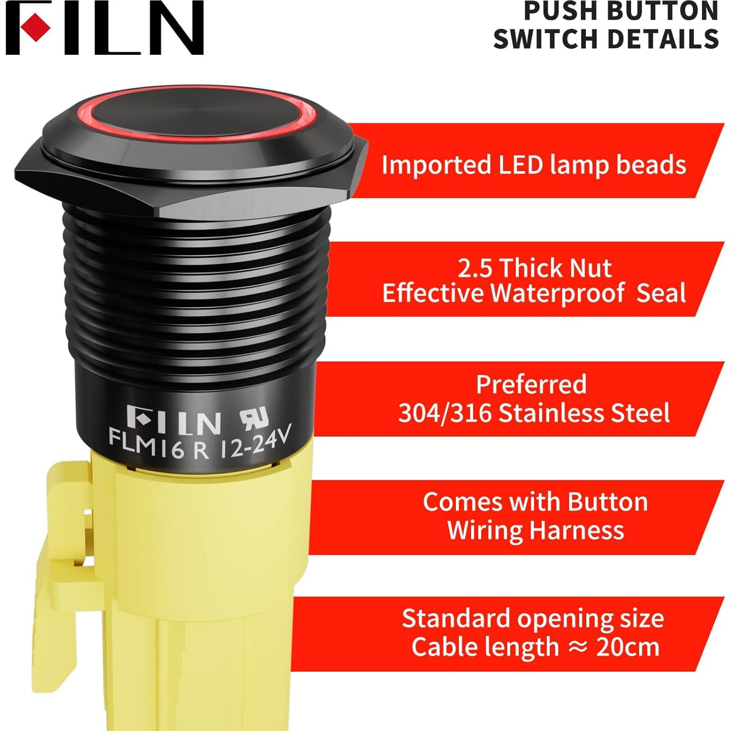 Interruptor de Botón LED 16mm FILN IP67 Azul para Coches