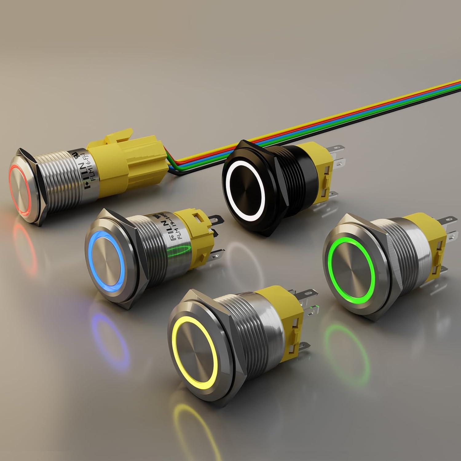 Interruptor de Botón LED 16mm FILN IP67 Azul para Coches