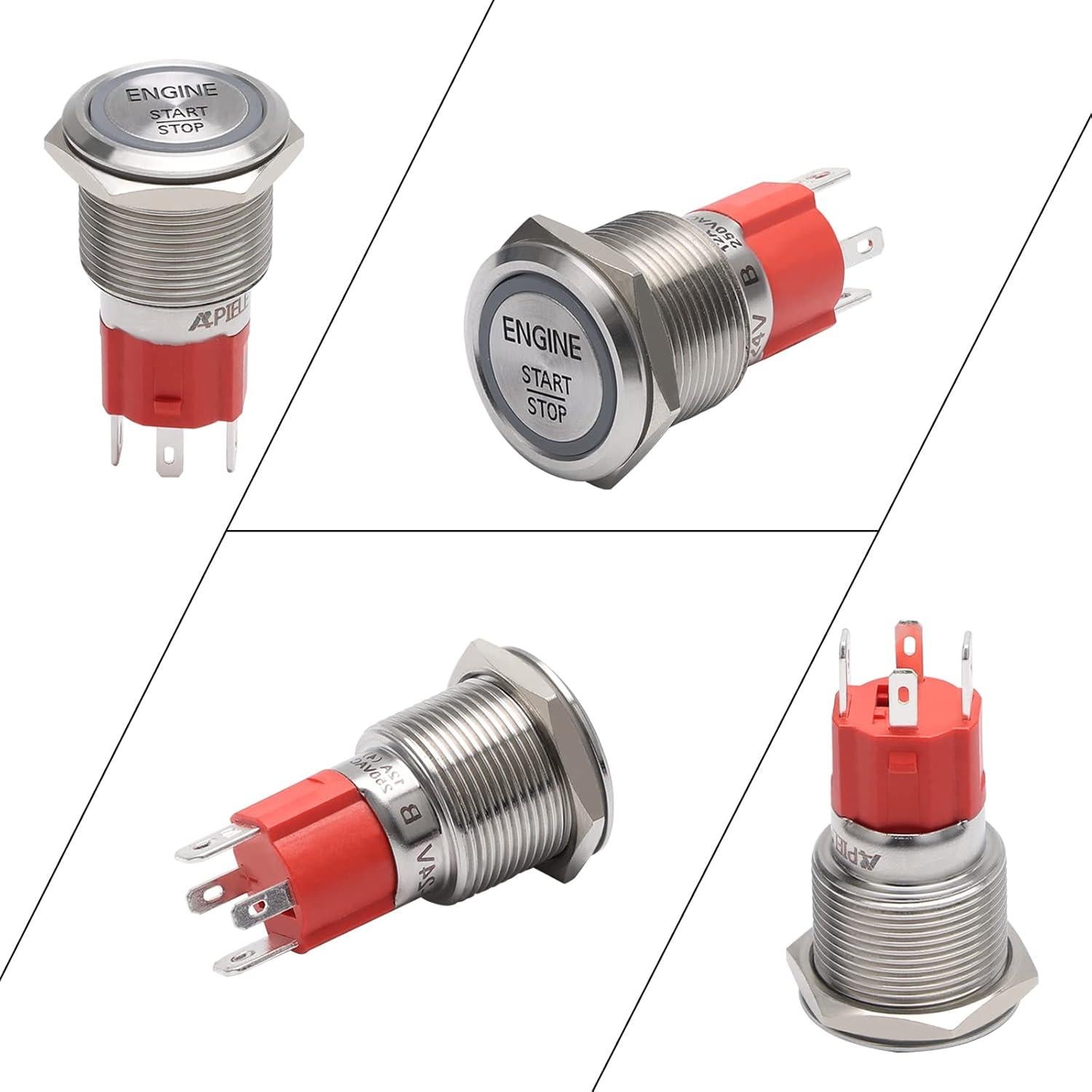 Interruptor de Arranque por Pulsador APIELE 12V con LED Rojo