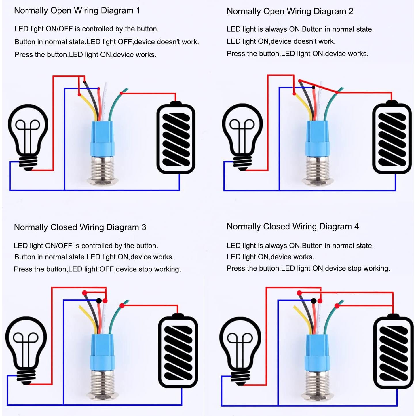 Interruptor de Botón de Presión Acero Inoxidable 16mm 12V-24V LED Rojo