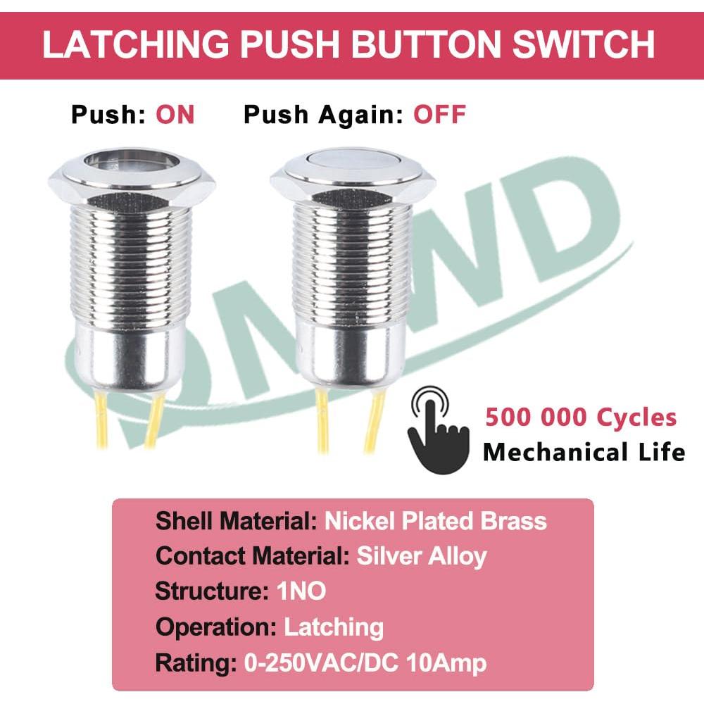 Interruptor pulsador metálico 16mm DMWD IP67 10A 12V-24V
