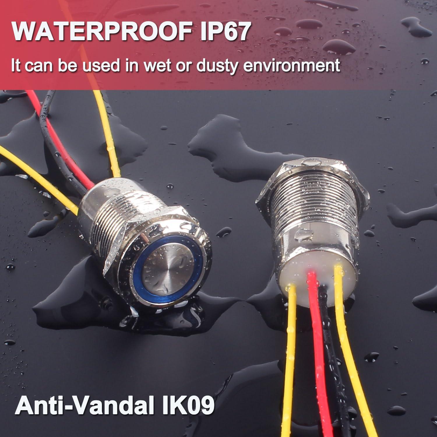 Interruptor pulsador metálico 16mm DMWD IP67 10A 12V-24V