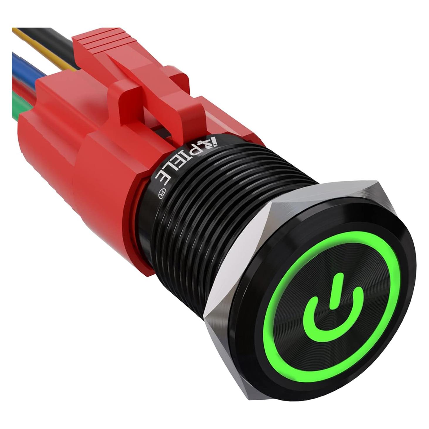 Interruptor de Botón de Presión APIELE 16mm 12V LED Verde/Negro