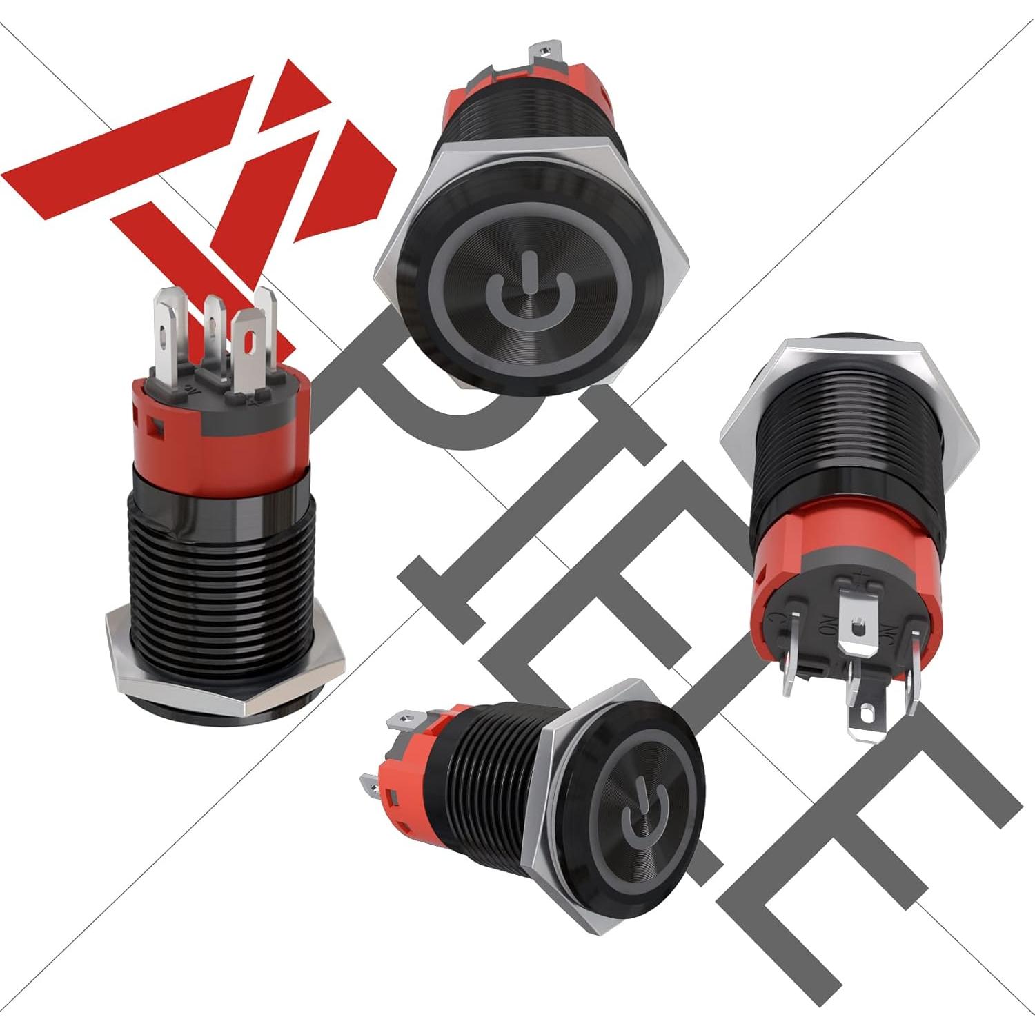 Interruptor de Botón de Presión APIELE 16mm 12V LED Verde/Negro