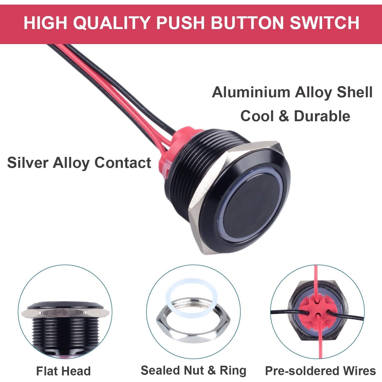 Interruptor Momentáneo 22mm DMWD Metal Impermeable 7Amp 12-24V