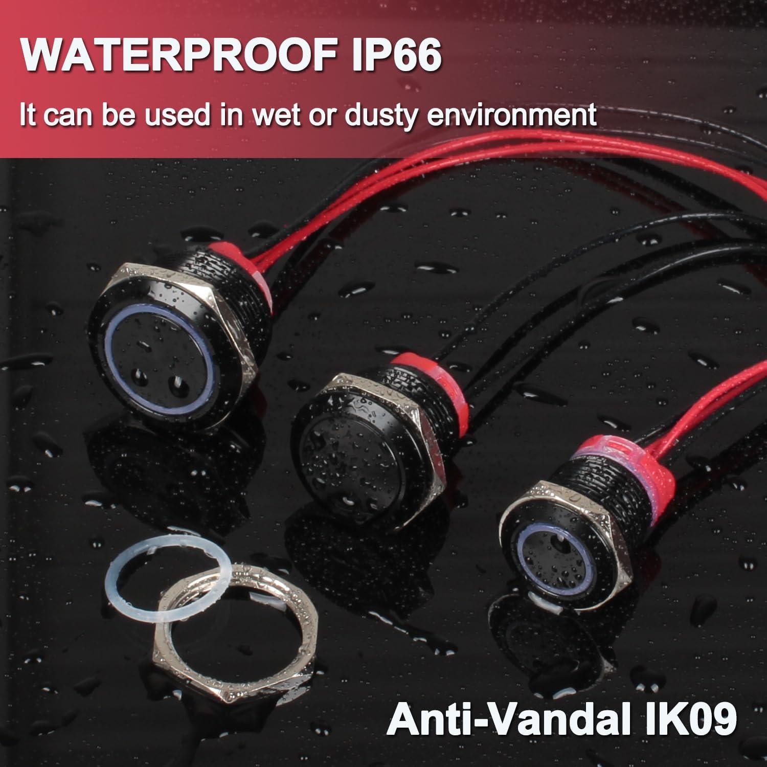 Interruptor Momentáneo 22mm DMWD Metal Impermeable 7Amp 12-24V