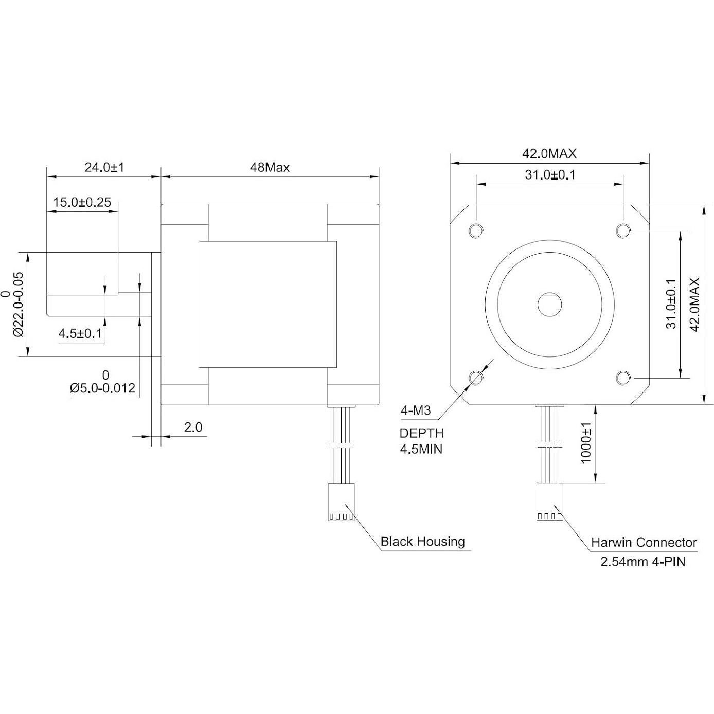 Motor Paso a Paso Nema 17 OSM 2A 59Ncm 4-Conductores 1m