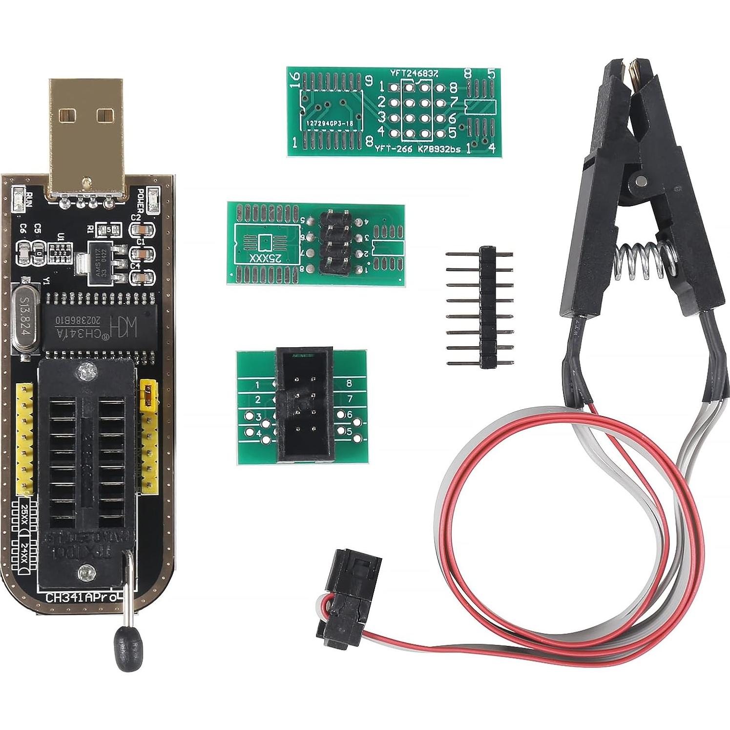 Clip de Prueba SOIC8 SOP8 JUZITAO + Programador USB CH341A