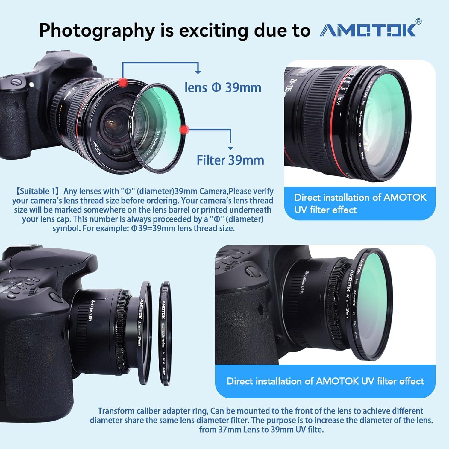 39mm Ultra-Slim UV Camera Filter,16 Multi-Layer Coated HD/Waterproof/Scratch Resistant UV Filter with,Optical Glass+Aluminum Alloy Frame for Any 39mm Camera Lens(39mm)