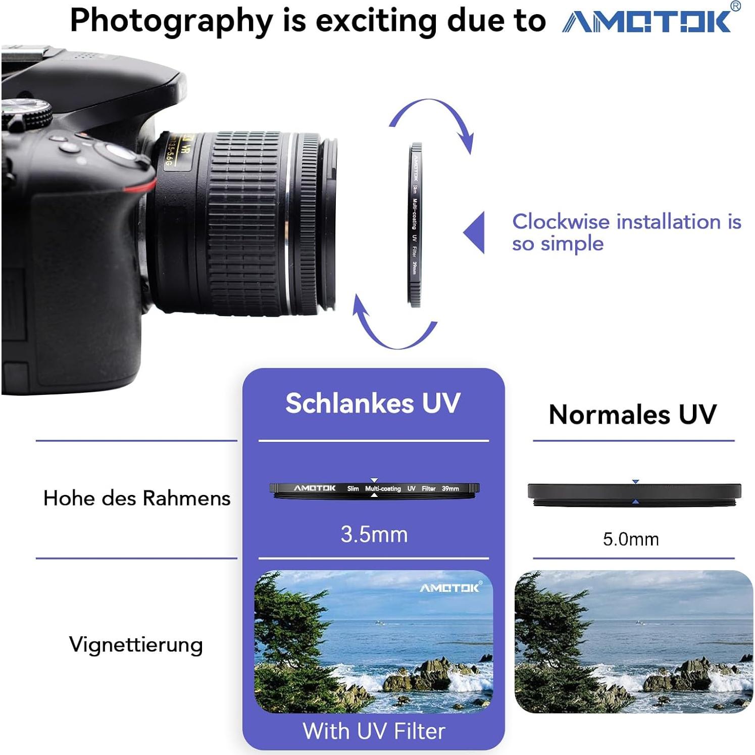 39mm Ultra-Slim UV Camera Filter,16 Multi-Layer Coated HD/Waterproof/Scratch Resistant UV Filter with,Optical Glass+Aluminum Alloy Frame for Any 39mm Camera Lens(39mm)