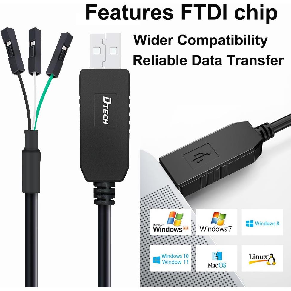 Cable USB a TTL 1.83m DTECH FT232RL 3.3V UART Adaptador