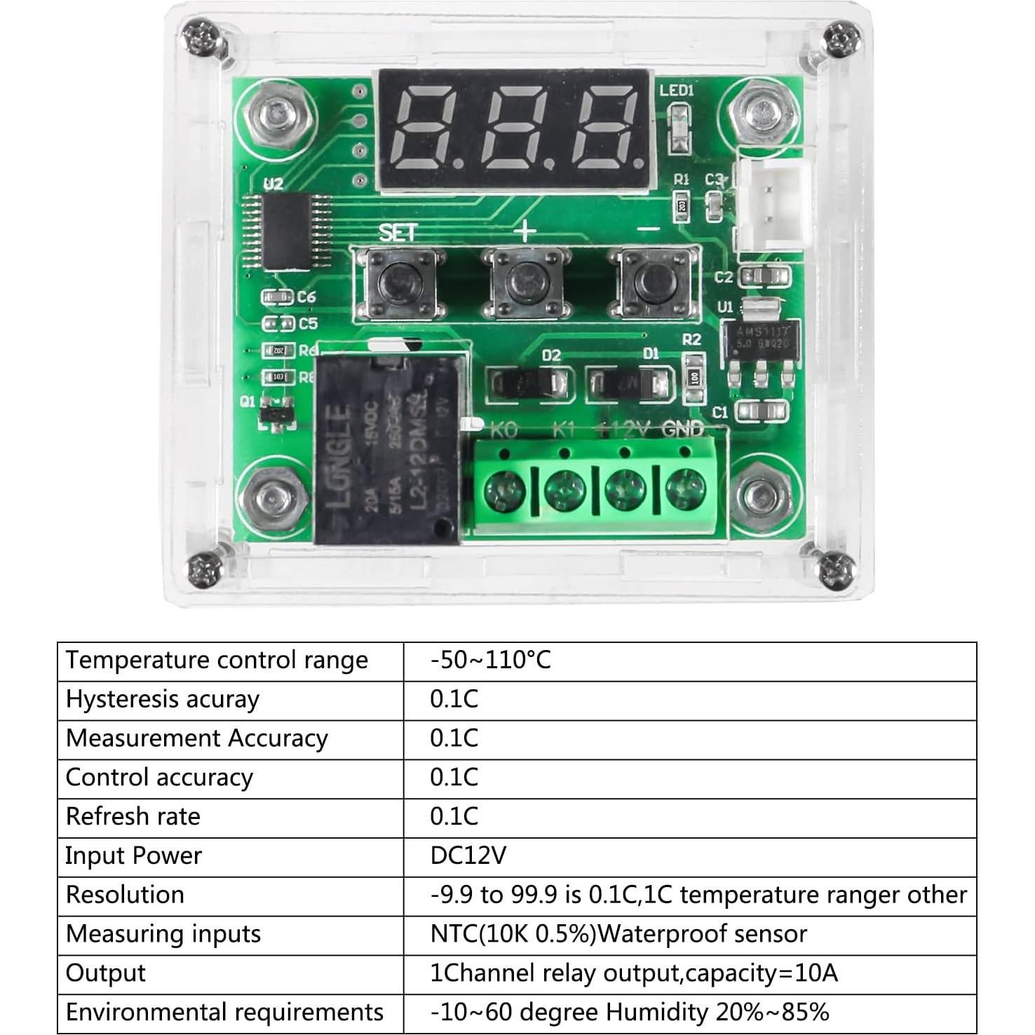 6pcs Controlador de Temperatura Digital W1209 12V con Caja