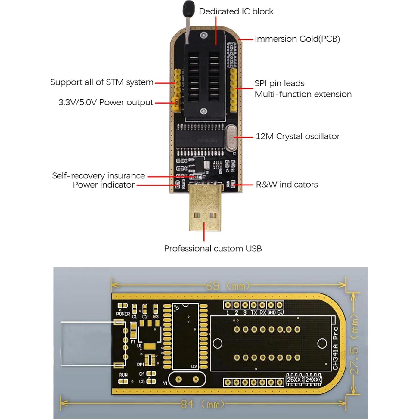Programador USB CH341A con Clip de Prueba SOIC8 SOP8 para IC Flash